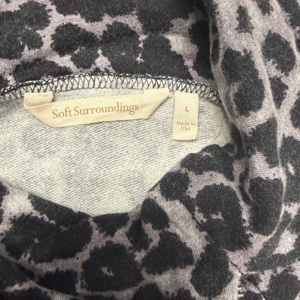 Soft Surroundings Zip Cowl Neck Sweater - Black and Gray Animal Print - Picture 2 of 11